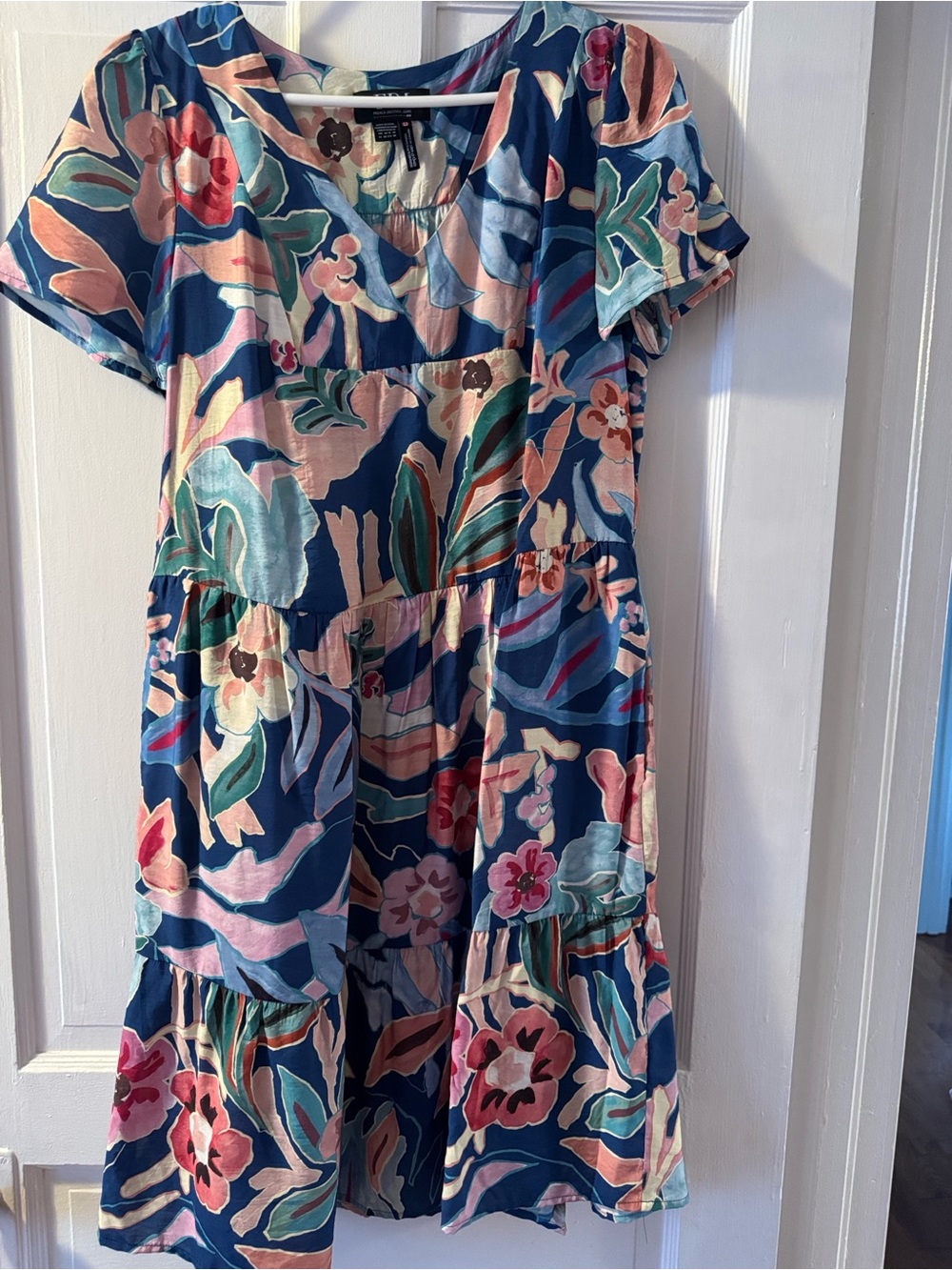 Navy Floral V-Neck Tiered Dress with pockets  - FDJ